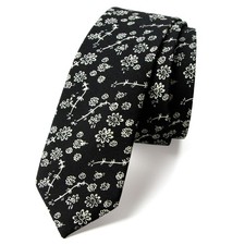 Men's Cotton Printed Floral Skinny Tie - Black/White