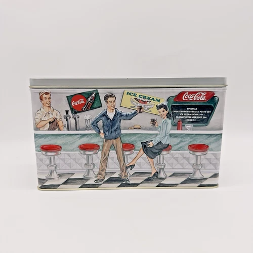 Vintage Raised Coca-Cola Soda Fountain Retro 50s Diner Decorative Tin Box NOS