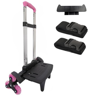 Lightweight Foldable Backpack Trolley Pink 3-Wheel Rolling Hand Truck