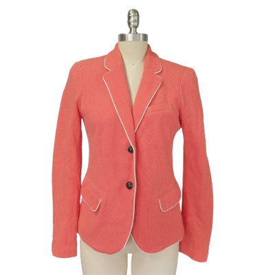 Gap Academy Blazer Size 4 Fire Coral Knit Pink Jacket 2 Button Career Piping