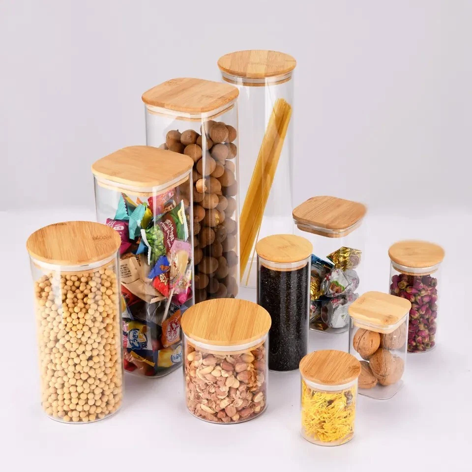 3 PCs /set Glass Storage Jar  Food &Containers with Airtight Bamboo Lid - Image 3 of 4