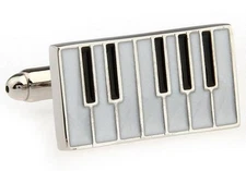 Piano Cufflinks Silver Rectangle Keyboard Wedding Gift Box & Polishing Cloth