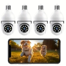 3MP Wireless Smart Bulb Camera White 4PCS Set with PTZ/Human Detection/Bluetooth