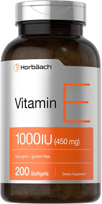 Horbäach Vitamin E 1000 IU Softgel Capsules | 200 Count | Non-Gmo, Gluten Free, 