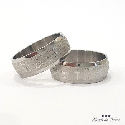 ITALIENISCHER RING HERREN UNISEX RUND VATER UNSER AVE MARIA EDELSTAHL zt
