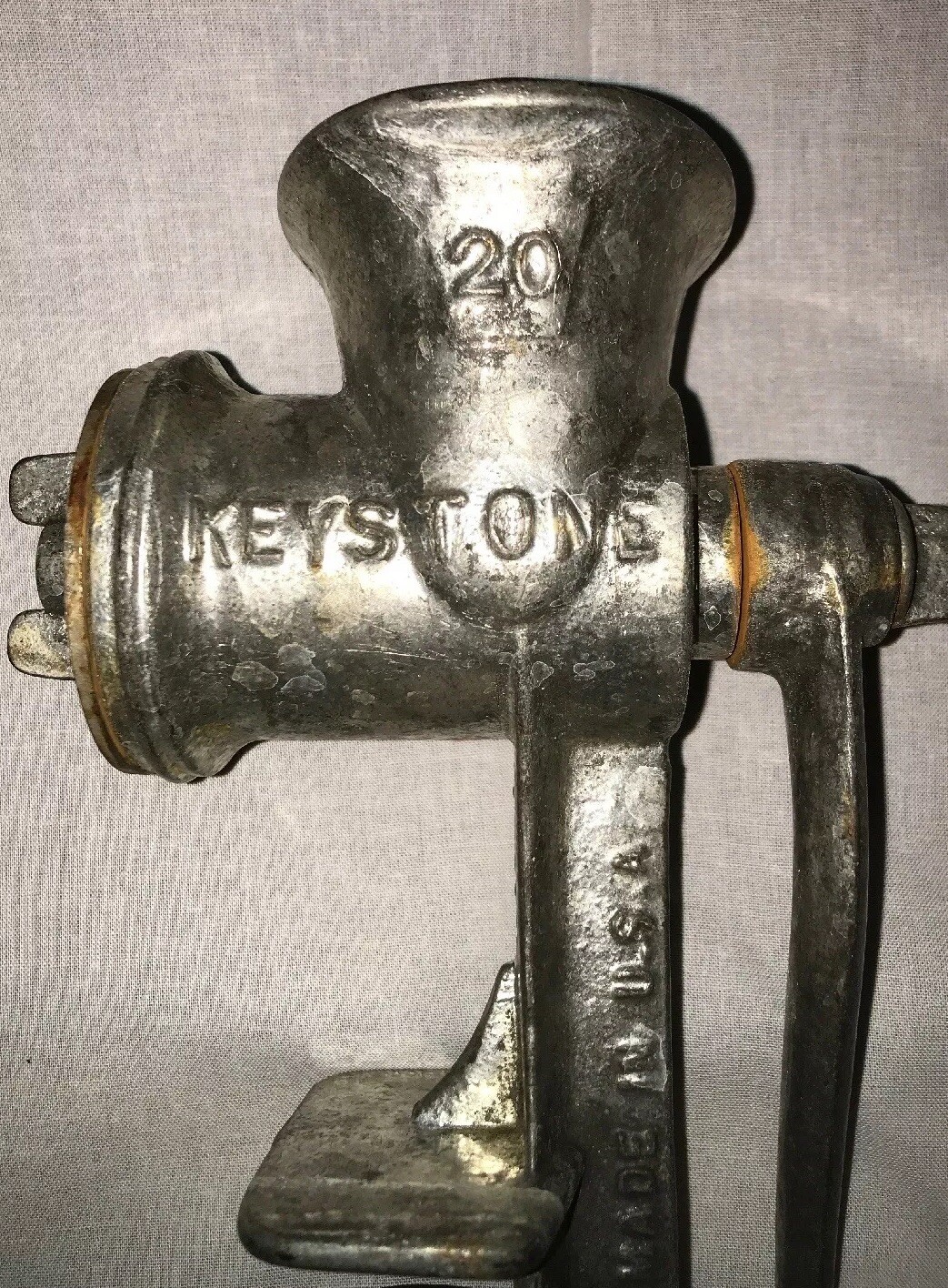 Vintage Keystone 20 Meat Grinder, wood handle. Retro. Kitchen. USA