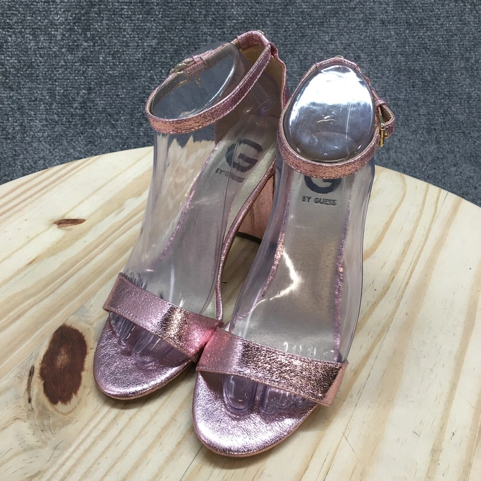 G By Guess 高跟鞋女式 7.5 M Shantel 露趾踝绑带粉色人造皮革 — 第 3/4 张图片