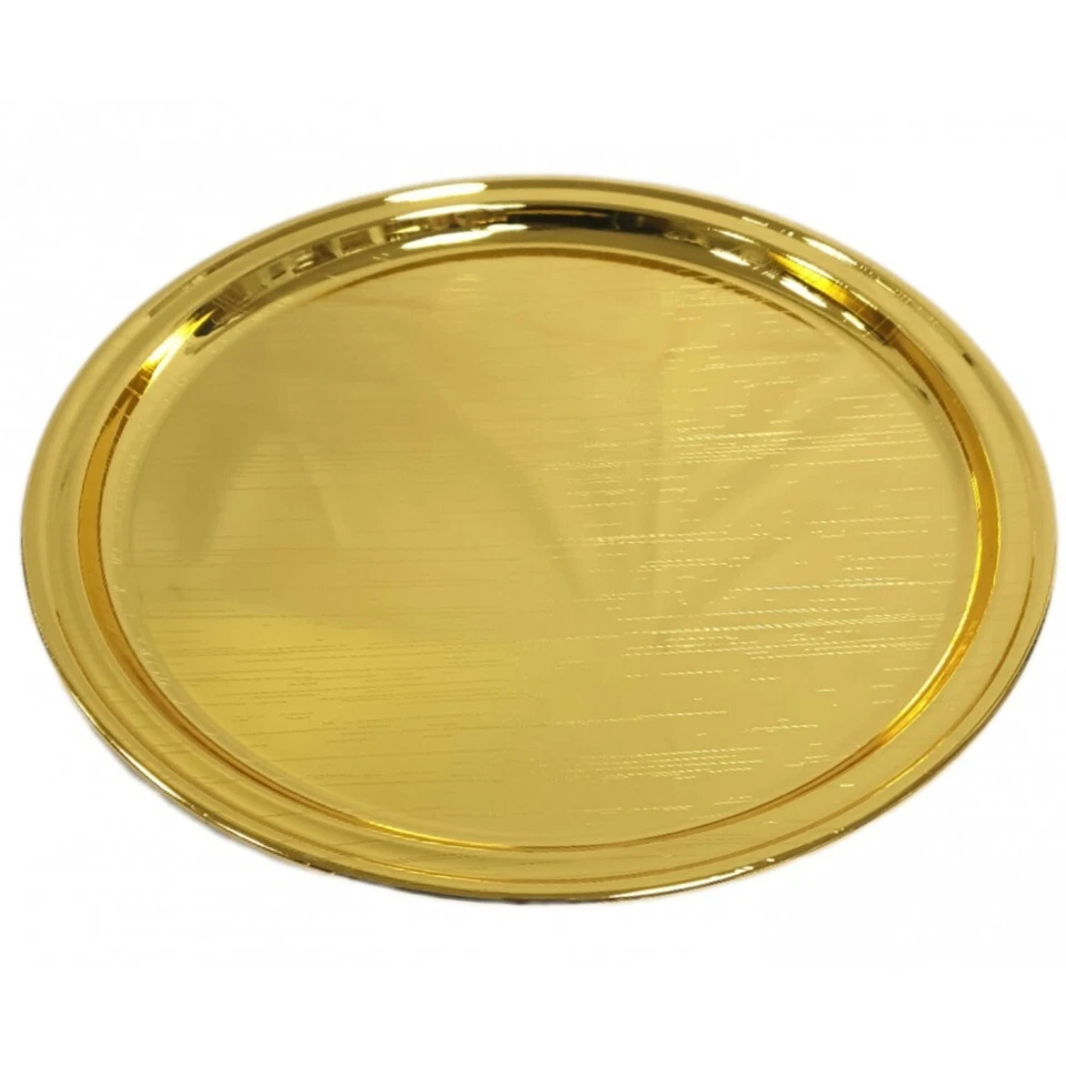 Heavy 16'' inch Large Gold Plated Indian Round Serving Tray Platter Cake, Drinks - Image 2 of 4