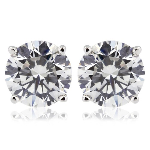 2.1 CTW NATURAL DIAMONDS F/VS1 ROUND CUT 14K WHITE GOLD 4-PRONG CLASSIC EARRINGS - Picture 7 of 12