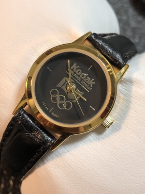 Women s Vintage Kodak Olympic Watch Gold Tone Ladies Round Wristwatch New Bat