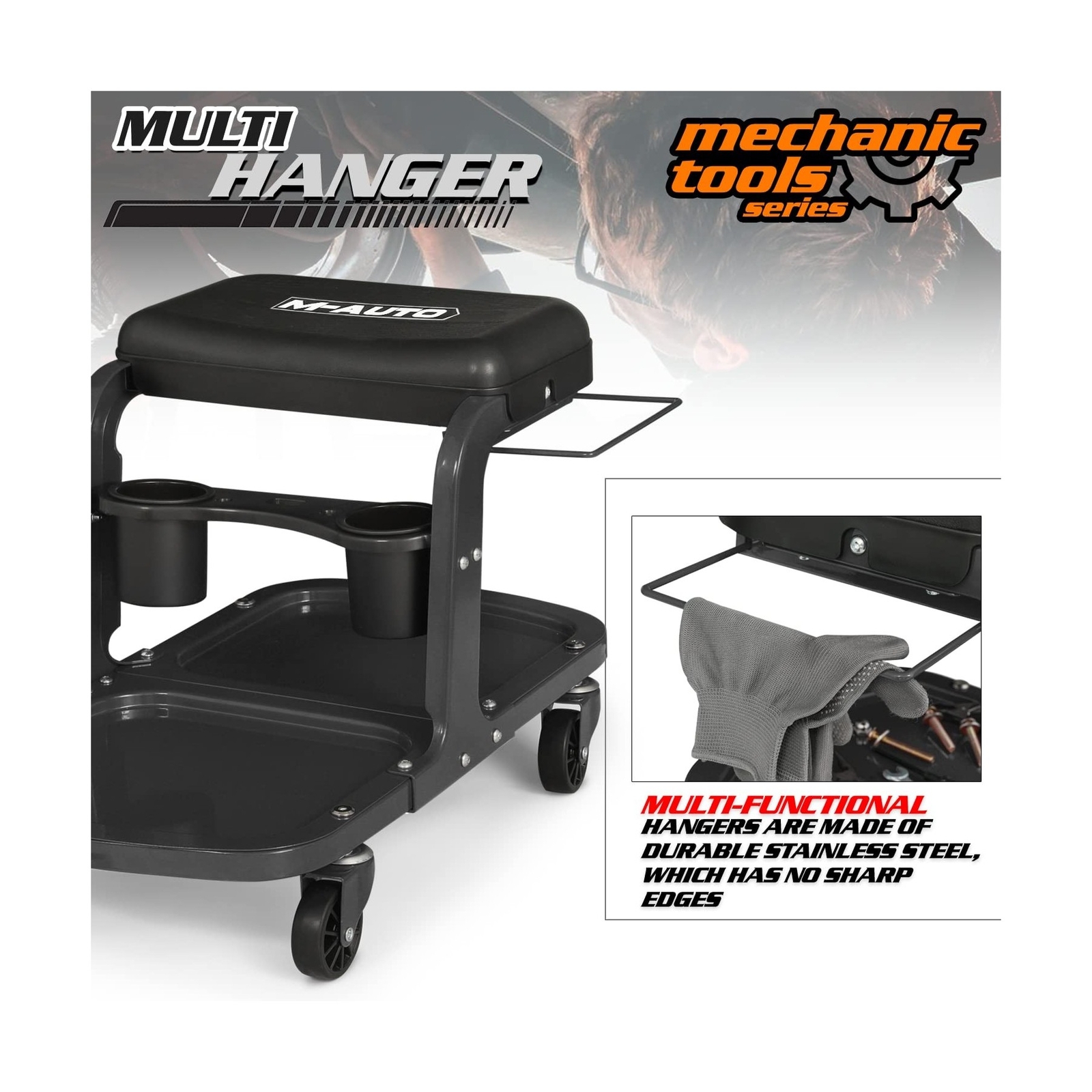 MAUTO Garage Roller Seat Heavy Duty Rolling Shop Mechanic