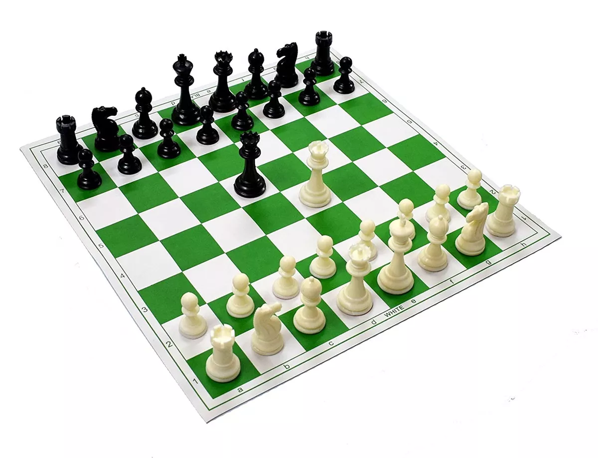  WE Games Best Value Tournament Chess Set w/ a Green Roll Up  Vinyl Board, Plastic Pieces & Bag : Toys & Games