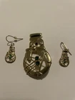 Vtg EISENBERG ICE Snowman Brooch Gold Plated Red Green 2” Broach Pin & Earrings