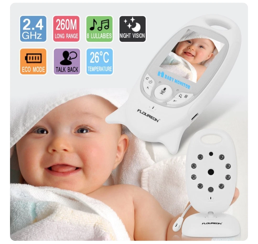 Floureon Baby Monitor System 2.4 GHz Long Range Night Vision 8 Lullabies