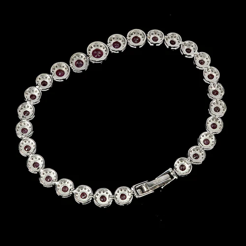 Pulsera de plata de ley 925 rubí redondo 5 mm piedras preciosas joyería 8 pulgadas - Imagen 3 de 13