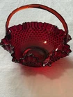 New Vintage Fenton Ruby Red Hobnail Scalloped Edge Glass Brides Basket Decor