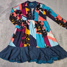 Maeve Womens XS Mini Dress Multicolor Patchwork Floral Geometric Long Sleev Boho