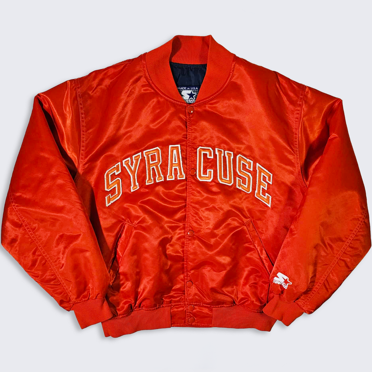 Syracuse Orange Men Vintage 80s Starter Satin Bomber Jacket Made