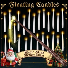 Floating Candles with Wand Remote Timer - 24 Pcs Magic LED Hanging Flameless ...