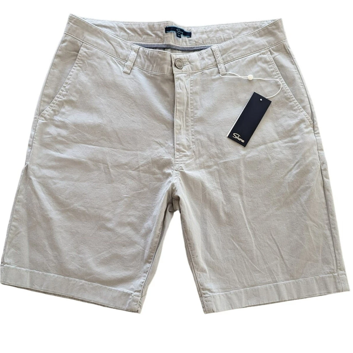 Shore Shorts Mens 34 Liam Flat Front Grey Cotton shorts Easy-Care Chino Preppy
