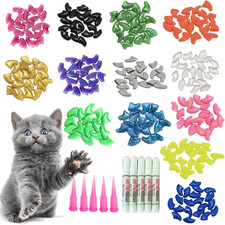 Cat Nail Caps/Tips Pet Cat Kitten Paws Covers Control Paws Adhesive Glue 100 Pcs