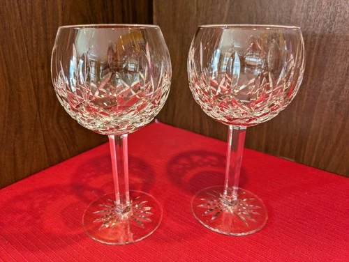 VTG SET TWO  (2)  WATERFORD CRYSTAL "LISMORE"  BALLOON  WINE GOBLETS