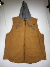 Wrangler Men's Workwear Vest Full Zip Hooded Pockets Canvas Size 2XL Brown