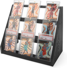 3-Tier Graded Trading Baseball Football Sports Card Display Case, Wood Card Stan