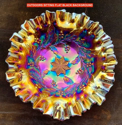 MILLERSBURG RADIUM PURPLE CARNIVAL “HOLLY WHIRL VARIANT” BOWL – COLOR!!!!!!