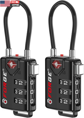TSA Approved Cable Luggage Locks, Re-Settable Combination with Alloy Body, Black