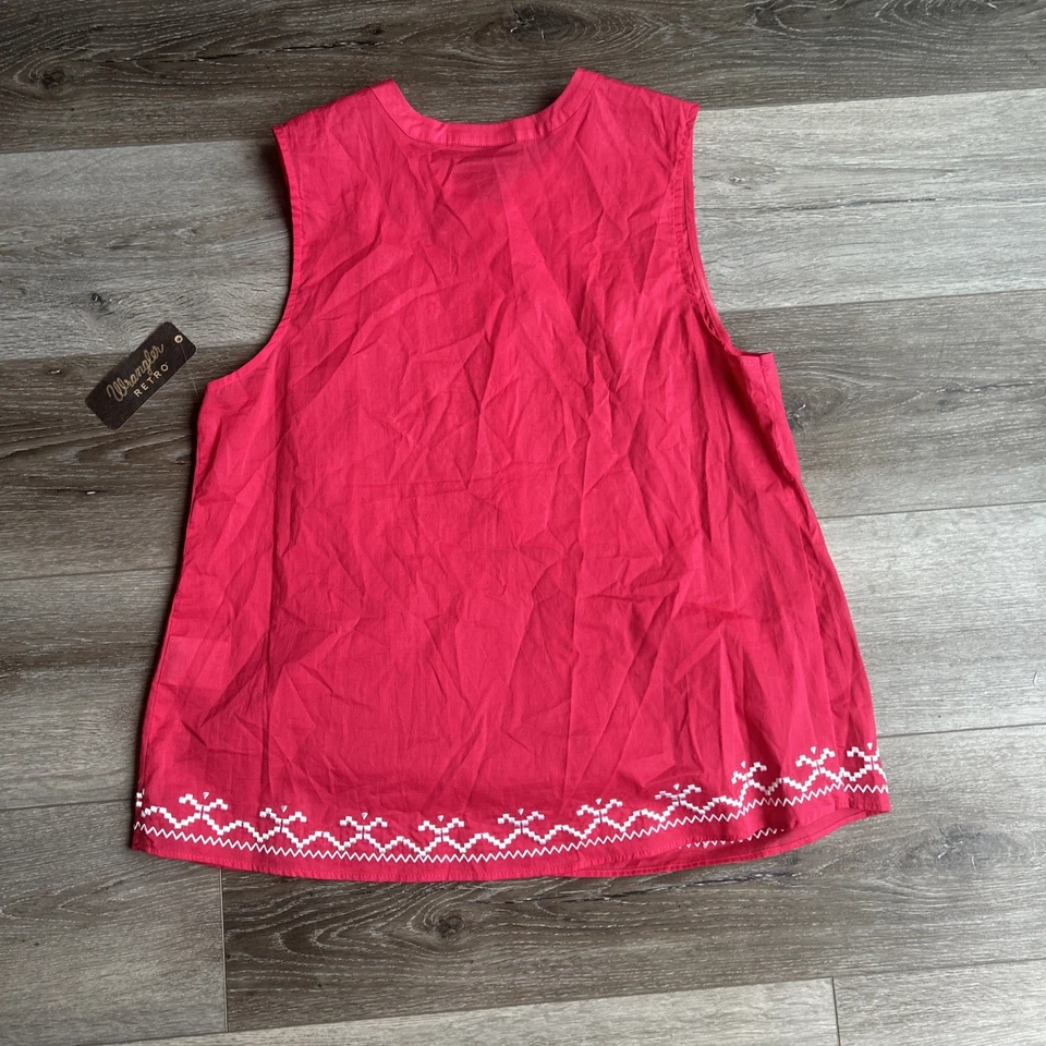 Camiseta sin mangas retro Wrangler para mujer grande rosa bordada túnica sin mangas Western Foto 3 de 4