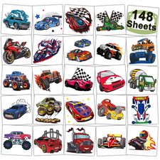 148 PCS Race Car and Monster Truck Temporary Tattoos for Kids - Gokart Car