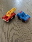 Lot Of 2 Vintage Fisher Price Little People Red & Blue Police Car & Fire truck