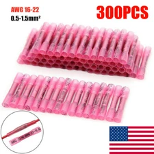 300Pcs Red Heat Shrink Butt Wire Connectors Crimp Terminals AWG 16-22 Gauge US