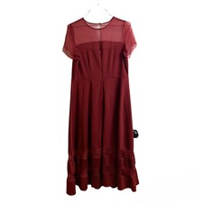 Roaman's Short Sleeve Maroon Burgandy Dress Size 14w Organza Trim