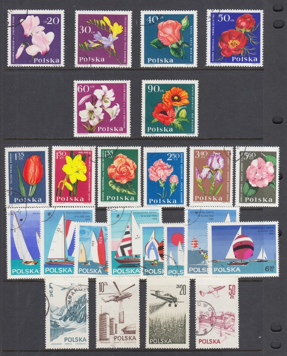 Poland Sc 1279-1290, 1324-1331, C53-C56 used. 1964-66 issues Poland Sc 1279-1290, 1324-1331, C53-C56 used. 1964-66 issues