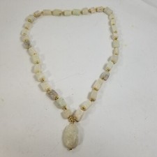 Vintage Egyptian Revival Beads Scarab Beetle Pendant Necklace Stone Hand Carved