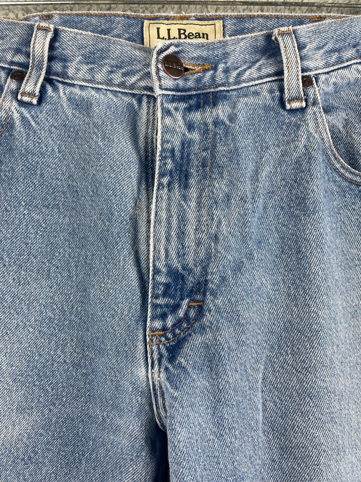 Mens LL Bean Blue 4 Pocket Jeans Logo Straight leg Zip Up Size 34 X 25 eBay