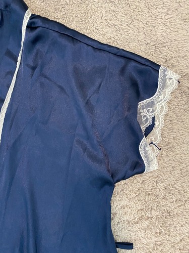 Apt 9 Intimate Robe Womens Medium Satin Wrap Lace Short Sleeves Blue - Picture 2 of 10