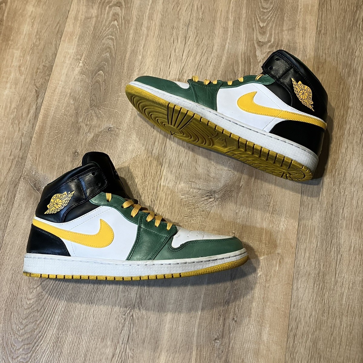 Air Jordan 1 Mid 554724-307 Green Gold White Black Athletic Shoes Nike Air Jordan 1 Mid Retro Seattle Super Sonic Green Gold  main image 2