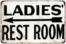 Ladies Restroom Left Arrow Vintage Reproduction 8x12 Metal Sign 108120067046