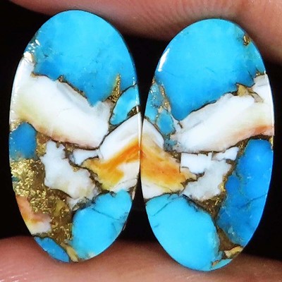 (11X23X3 MM) 19.55 Cts SPINY OYSTER COPPER TURQUOISE PAIR SHAPE TREATED GEMSTONE