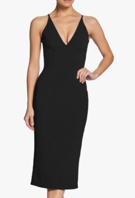 New Dress the Population Lyla Crepe Dress Womens L Black Cocktail Sheath
