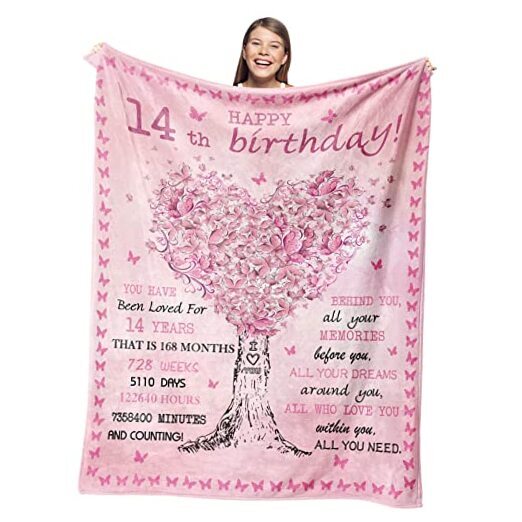 Gifts for 14 Year Old Girl Blankets, 14 Year Old 50" x 60" Pink 14th