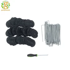 100 Pcs 6 Inch Garden Landscape Staples W/ Pick Hook Plastic Fixing Gasket