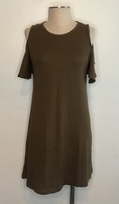 Army Green Cold Shoulder Shirt Dress Casual Short Sleeve M