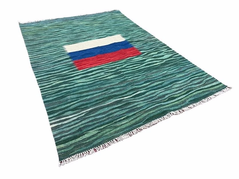 Alfombra Kilim verde mar alfombra bandera rusa plana anudada a mano turca nueva 5,6 x 7,10 Foto 2 de 4