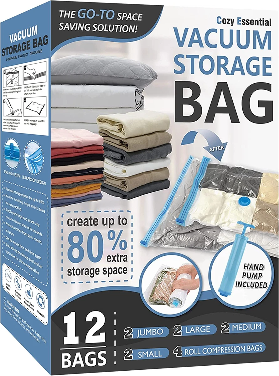 5 Packs Space Saver Bags (1 Jumbo/2 Large/2 Medium) Compression Storage Bags  for Comforters and Blankets, Vacuum Sealer Bags for Clothes Storage, Hand  Pump Included