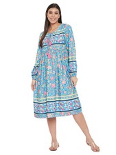 Women’s Floral Midi Sundress Summer Empire Dresses Keyhole Neck with Tassels