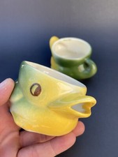 Small Yellow Green Duck Planters Earthenware Glazed Pottery Set Pair Of 2 Crazed